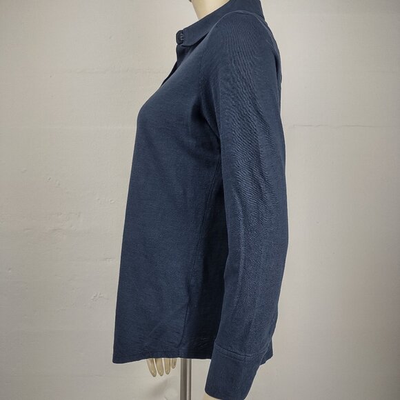 Theory dark blue navy 100% Cotton button front shirt blouse ladies Medium - Picture 5 of 7